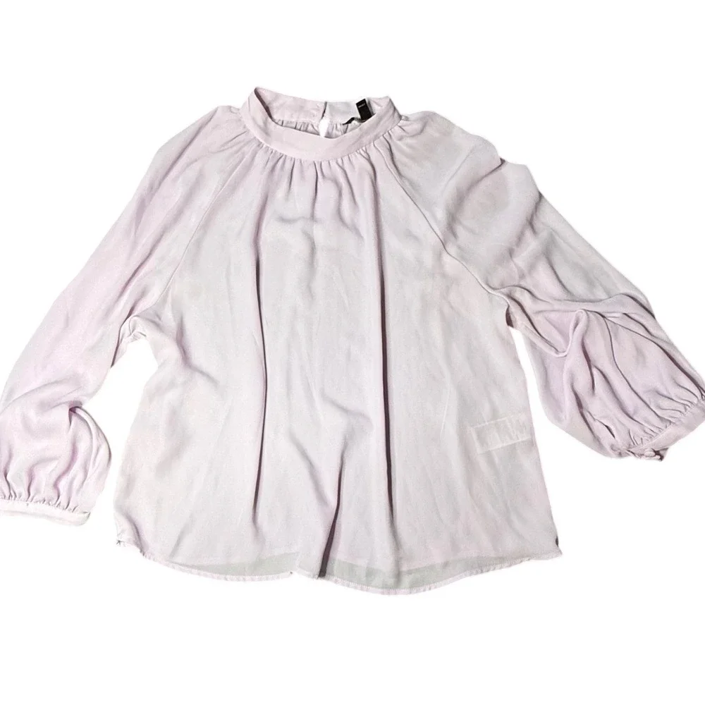 Lilac Banana Republic Blouse Top‎ Long Sleeve Sheer Lavender Petite L